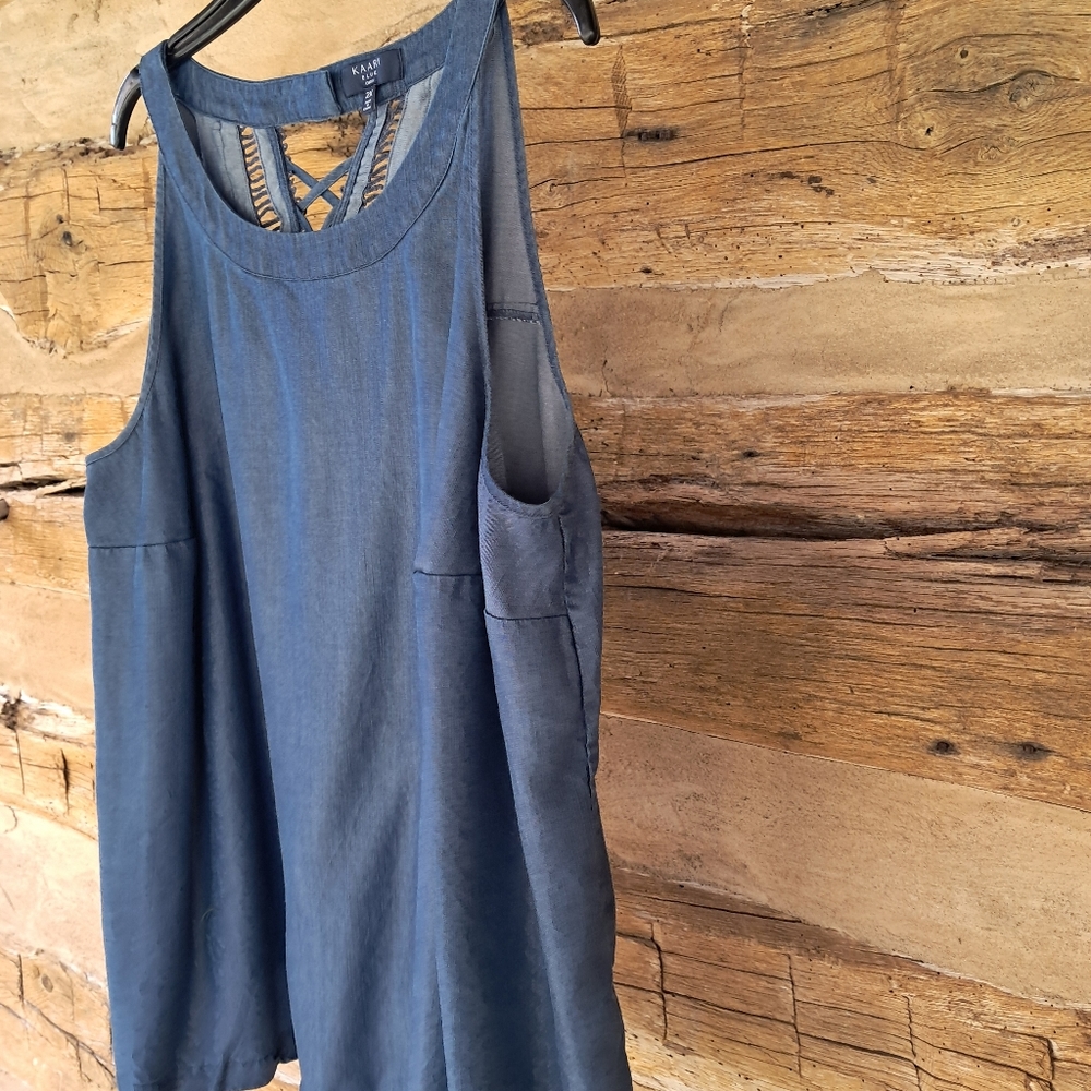 Kaari Blue Denim-Style Blue Tank Top with Lace Back Detail 26-09 - Picture 2 of 5